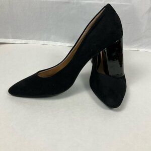 H&M Faux Suede Pumps Black Patent 3" Block Heel Rubber Sole Women’s Size 8.5/40